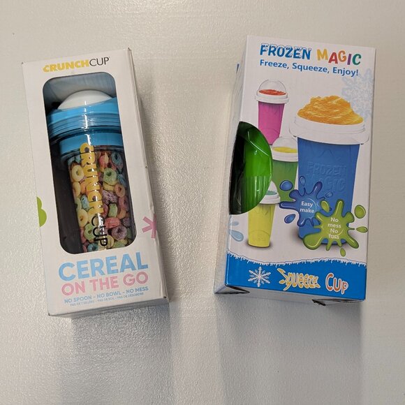 NIB Crunch Cup Cereal on the Go and NIB Frozen Magic Squeeze Cup - Picture 1 of 9